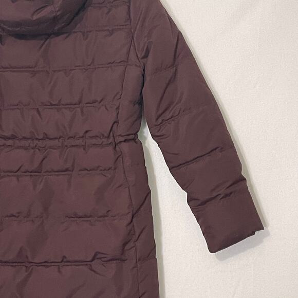 Old Navy Long Puffer Coat Womens Small Brown Winter Parka Fur Hood Insulated - Picture 5 of 13